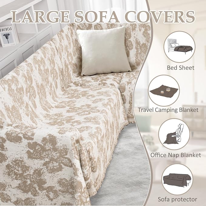 1OO% Waterproof Sectional Couch Covers for Dogs L Shaped Corner Sofa Cover Washable Chenille Sofa Slipcovers Blanket Modern Jacquard Pet Furniture Protector (91"x252", Khaki Flower Shadow)