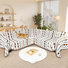 1OO% Waterproof Sectional Couch Covers for Dogs L Shaped Corner Sofa Cover Washable Chenille Sofa Slipcovers Blanket Modern Jacquard Pet Furniture Protector (91"x276", Boho Blue Orange)