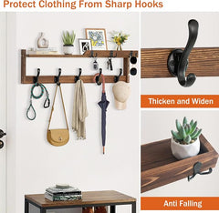 29'' Coat Rack Wall Mount with Shelf, Coat Hanger Wall Mount with Key Hooks and Mail Holder, Wood Entryway Floating Shelf with Hooks and Storage, Hat Rack for Wall Key Holder Mail Organizer