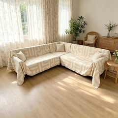1OO% Waterproof Sectional Couch Covers for Dogs L Shaped Corner Sofa Cover Washable Chenille Sofa Slipcovers Blanket Modern Jacquard Pet Furniture Protector (91"x252", Boho Beige)