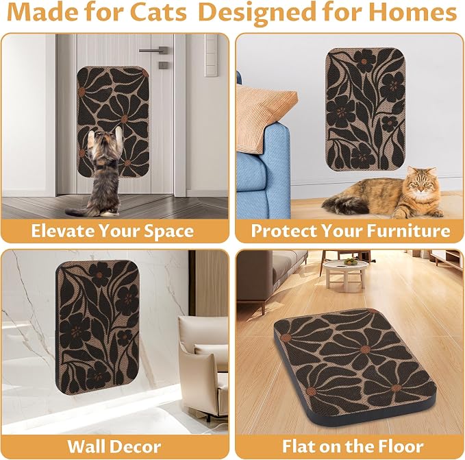 2 Pack Cat Wall Scratcher, Art Cat Scratching Board for Cats | Wall Mounted Cat Scratch Pad, Water-Based Ink, Hook&Loop Strips, Floor or Wall Use, 16.7x11x1 Inch, Black & White 4
