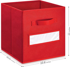 11 Inch Storage Cube,Storage bin,cube storage (Set of 10) Foldable Fabric Cube Storage Bins with 10 Labels Window Cards & a Pen,Baskets Containers for Shelves,Closet Organizers Box,Red