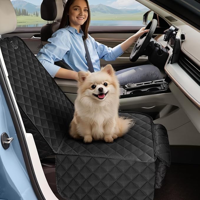 2 Pack Dog Car Seat Cover for Front Seat, Pet Car Seat Protector | Waterproof Scratchproof Non-Slip Captain Chair Cover, Full Protection with Side Flaps, Large Pocket, Fits Cars/Trucks/SUVs