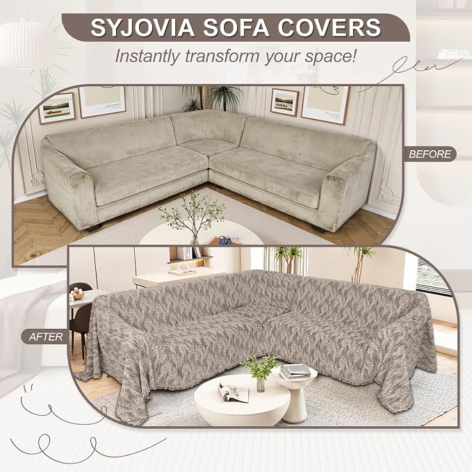 1OO% Waterproof Sectional Couch Covers for Dogs L Shaped Corner Sofa Cover Washable Chenille Sofa Slipcovers Blanket Modern Jacquard Pet Furniture Protector (91"x276", Coffee Wave)