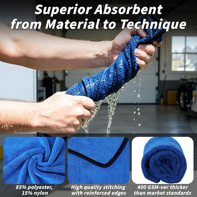 20 Pack Microfiber Towels for Cars, 24" x 16" Dual-Sided Car Drying Towel | 400 GSM Highly Absorbent, Lint-Free Microfiber Cleaning Cloths for Scratch-Free Drying, Detailing, Buffing, Polishing Cars