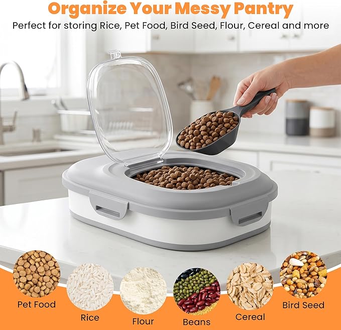 28 Lbs Dog Food Storage Container, Collapsible Cat Food Container | Airtight Pet Food Storage Containers with Wheels, Clear Window, Measuring Cup and Scoop, BPA Free for Rice, Flour, Bird Seed