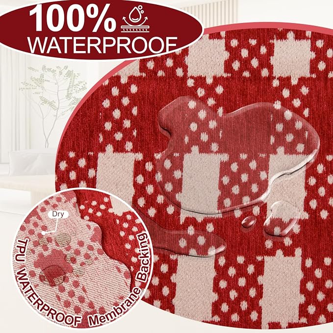 1OO% Waterproof Sectional Couch Covers for Dogs L Shaped Corner Sofa Cover Washable Chenille Sofa Slipcovers Blanket Modern Jacquard Pet Furniture Protector (91"x276", Red Checkered)