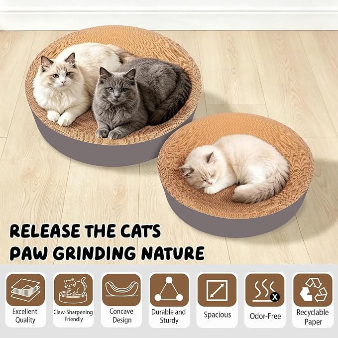 2 in 1 Round Cat Scratching Board, Cardboard Cat Scratcher for Indoor Cats, Corrugated Cat Scratch Pad for Grinding Claws and Rest (23.6")