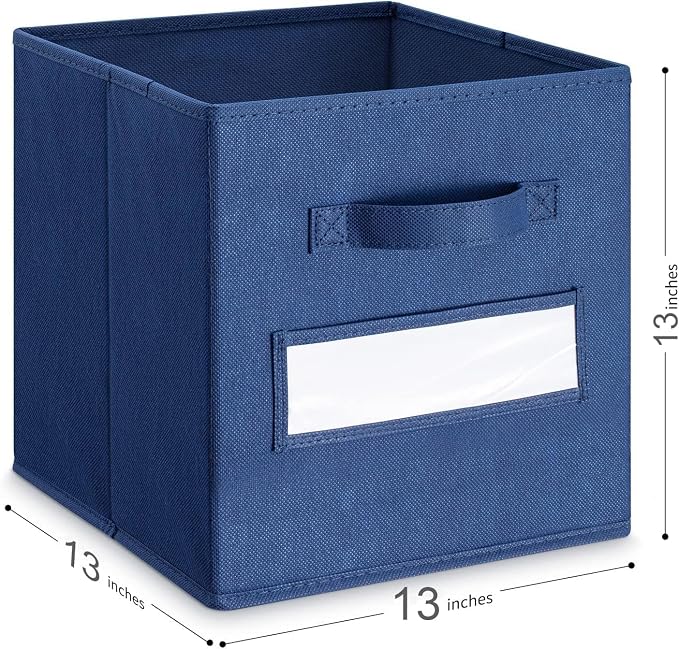 13x13x13 storage cube bins (Set of 10) Fabric storage cubes with 10 Labels Window Cards & a Pen, storage cubes 13x13, Collapsible 13 inch cube storage bins, Cubby Organizer Boxes, Navy Blue