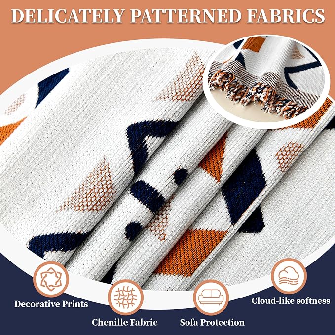 1OO% Waterproof Sectional Couch Covers for Dogs L Shaped Corner Sofa Cover Washable Chenille Sofa Slipcovers Blanket Modern Jacquard Pet Furniture Protector (91"x252", Boho Blue Orange)