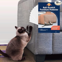 10 Pack XL Anti Cat Scratch Furniture Protector - Couch Protector from Cat Claws w/Twist Pins - Heavy Duty, Strong, Clear, Easy-to-Apply Scratching Deterrent and Shield for Sofa