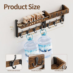 29 inch Coat Rack Wall Mount with Shelf, Entryway Wall Shelf with Hooks, Heavy Duty Coat Hanger Wall Mount with Key Holders and Mail Organizer for Living Room, Bedroom, Black & Brown