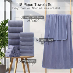 18 Piece Family Bath Towel Set Include 6 Bath Towels,6 Hand Towels and 6 Washcloths Soft Bathroom Towel with Hanging Loops,Highly Absorbent Quick Dry Towels Set for Bathroom,Hotel and Spa-Violet