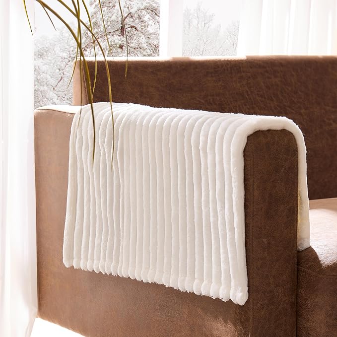 100% Waterproof Couch Arm Covers 2pcs, Fuzzy Chair Arm Covers Thick Soft Recliner Chair Armrest Protectors, Non-Slip Couch Armrest Cover Pet mats for Sofa (White, 22" x 22" 2 Pack)