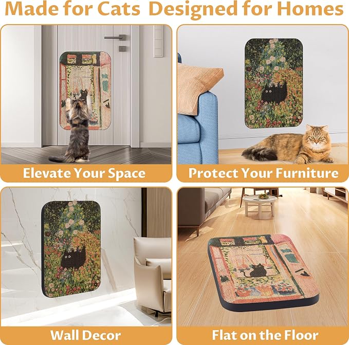 2 Pack Cat Wall Scratcher, Art Cat Scratching Board for Cats | Wall Mounted Cat Scratch Pad, Water-Based Ink, Hook&Loop Strips, Floor or Wall Use, 16.7x11x1 Inch, Window & Garden