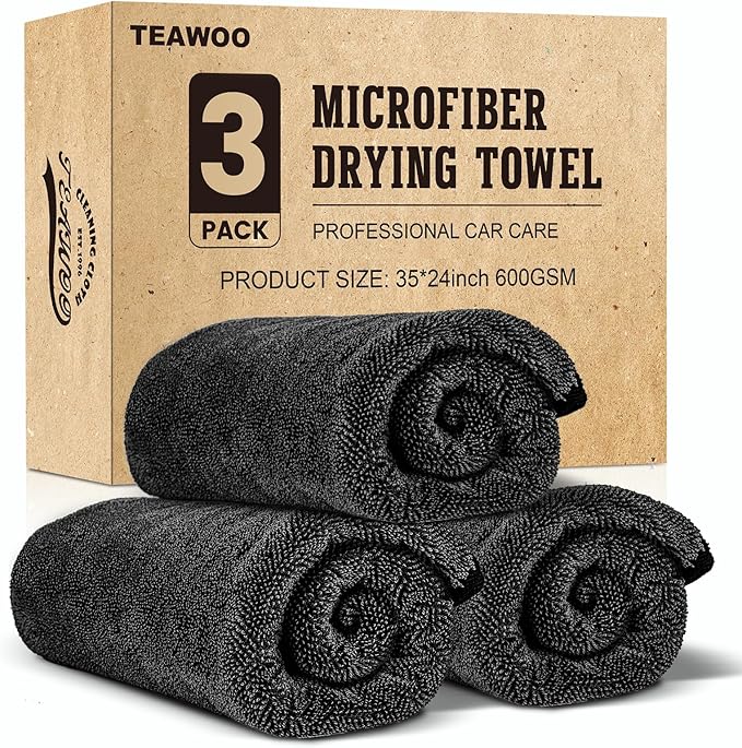 3 Pack Bulk Microfiber Towels for Cars, Microfiber Drying Towel, 35" x 24" | Extra-Large, Ultra-Absorbant Microfiber Drying Towel for Cars and Trucks, Super Absorbent Car Drying Towel, 600GSM