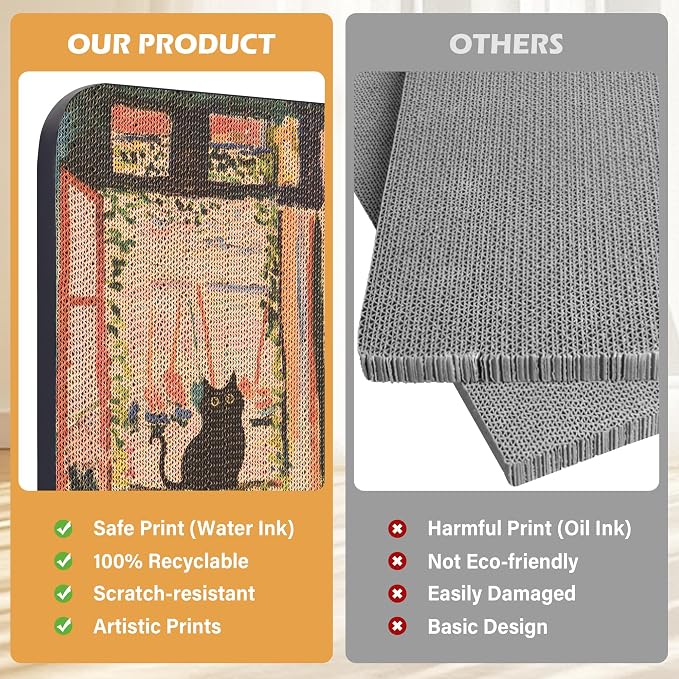 2 Pack Cat Wall Scratcher, Art Cat Scratching Board for Cats | Wall Mounted Cat Scratch Pad, Water-Based Ink, Hook&Loop Strips, Floor or Wall Use, 16.7x11x1 Inch, Window & Garden