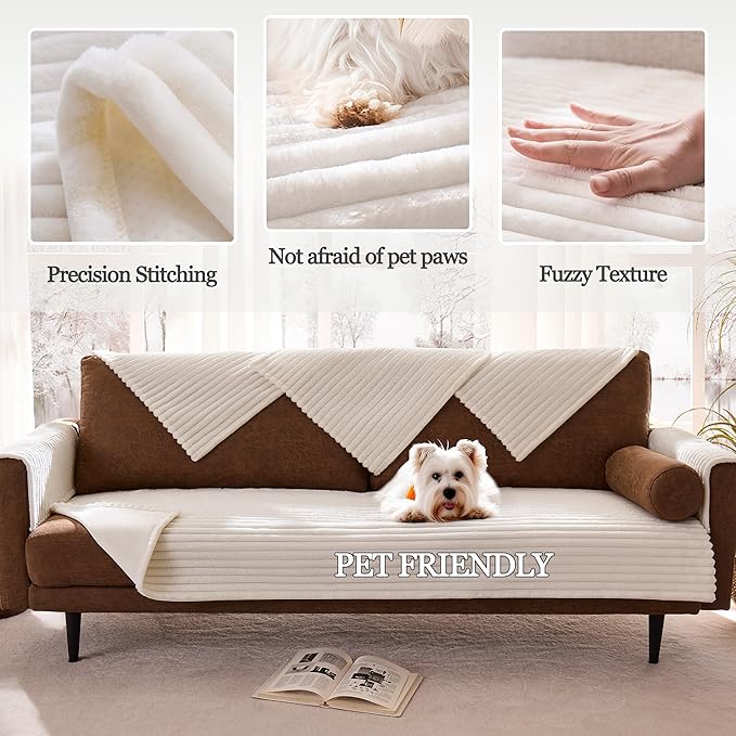 100% Waterproof Couch Arm Covers 2pcs, Fuzzy Chair Arm Covers Thick Soft Recliner Chair Armrest Protectors, Non-Slip Couch Armrest Cover Pet mats for Sofa (White, 22" x 22" 2 Pack)