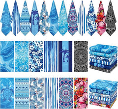 12 Pack Microfiber Beach Towel Set, 32x71 Oversized Extra Large Swim Pool Towel, Soft Fiber Beach Towels Set for Summer Travel, Spa, Swim Pool Accessories, Vacation Essential Gift (Blue and Floral Pac