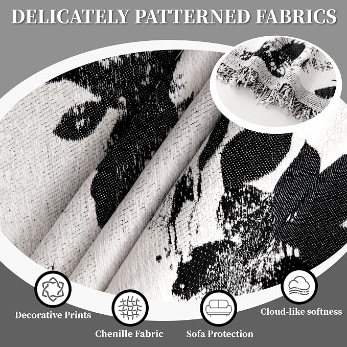 1OO% Waterproof Sectional Couch Covers for Dogs L Shaped Corner Sofa Cover Washable Chenille Sofa Slipcovers Blanket Modern Jacquard Pet Furniture Protector (91"x276", Black Flower)