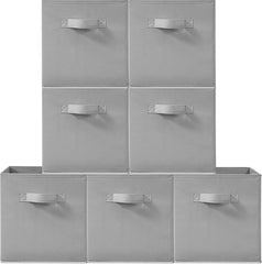 11 Inch Fabric Storage Cubes, Sturdy Foldable Storage Bins, Heavy Duty Cube Organizer for Clothes, Blankets, Shelves, Closets, Bedroom, Living Room, Gray, 7 Pack