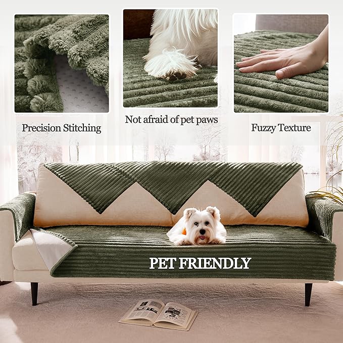 100% Waterproof Couch Arm Covers 2pcs, Fuzzy Chair Arm Covers Thick Soft Recliner Chair Armrest Protectors, Non-Slip Couch Armrest Cover Pet mats for Sofa (Sage Green, 22" x 22" 2 Pack)