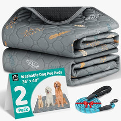 2 Pack 36"x40" Washable Pee Pads for Dogs, Reusable & Absorbent | Large reusable dog pads with leakproof non-slip backing, highly absorbent for crates, playpens, beds and potty training.