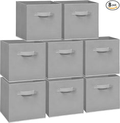 11 Inch Fabric Storage Cubes, Sturdy Foldable Storage Bins, Heavy Duty Cube Organizer for Clothes, Blankets, Shelves, Closets, Bedroom, Living Room, Gray, 8 Pack