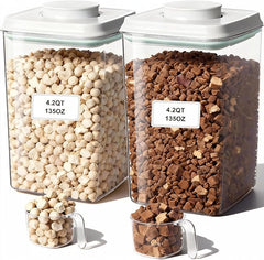 3-5 Lbs Dog Cat Treat Container Pop Pet Food Storage Container 4.2qt *2 | with 0.13qt Measure Scoop Airtight Stackable BPA-Free Pet Storage Bin Canister Pop Lid Plastic Container for Kibble & Treats