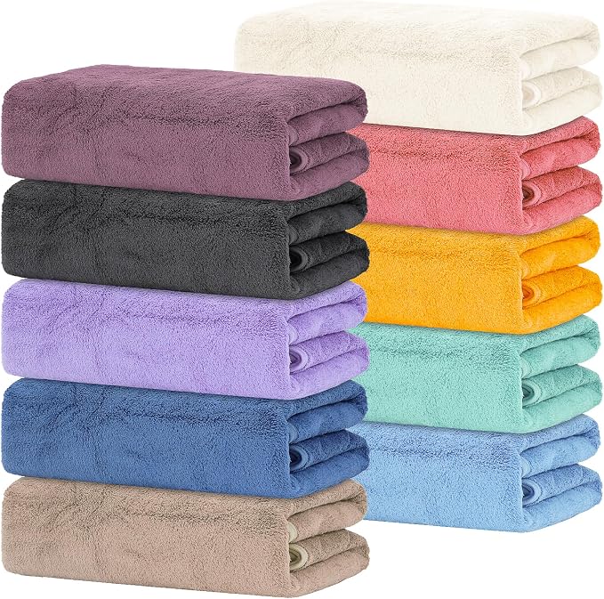 10 Pack Bath Towels Set, Soft Microfiber Towel 27.5 x 55 Inches | Lightweight, Quick Dry, Highly Absorbent Towels for Bathroom, Shower & Beach(Multicolor)