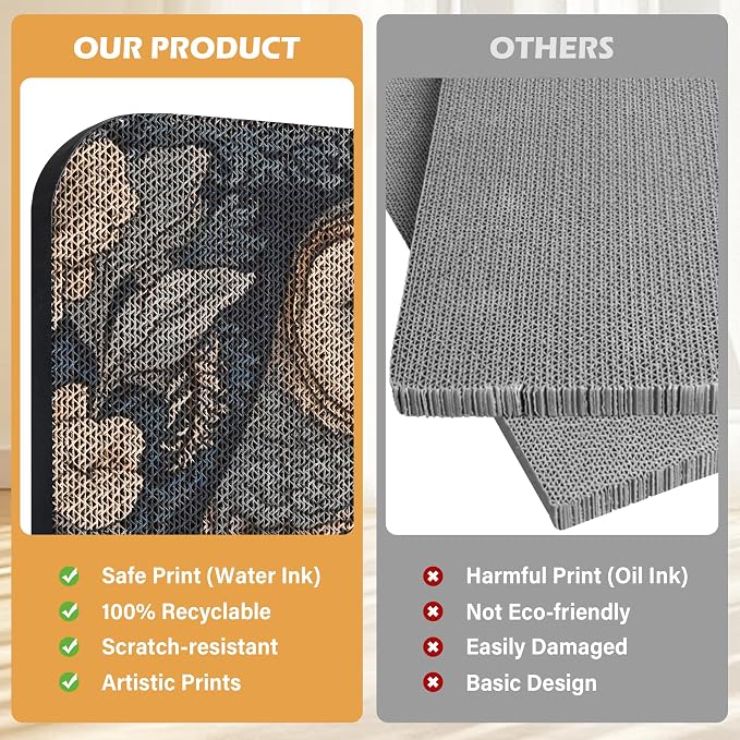 2 Pack Cat Wall Scratcher, Art Cat Scratching Board for Cats | Wall Mounted Cat Scratch Pad, Water-Based Ink, Hook&Loop Strips, Floor or Wall Use, 16.7x11x1 Inch, Owl & Butterfly