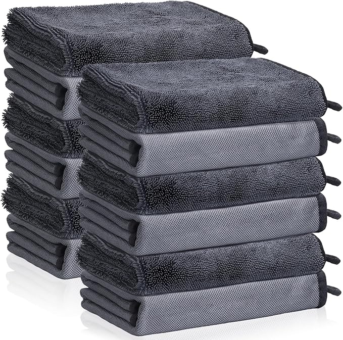 12 Pack Microfiber Car Towels, 24" x 16" Microfiber Cleaning Cloths 600 GSM | Thick Soft, Highly Absorbent, Quick Drying, Scratch-Free Detailing, Buffing, Polishing, Waxing for Cars Truck SUV RV Boat