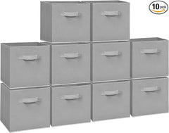 11 Inch Fabric Storage Cubes, Sturdy Foldable Storage Bins, Heavy Duty Cube Organizer for Clothes, Blankets, Shelves, Closets, Bedroom, Living Room, Gray, 10 Pack