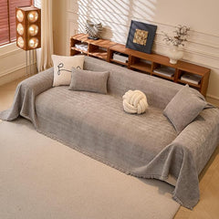 1-Piece Light Grey Sofa Cover Heavy Thick Chenille Couch Covers | X-Large Non Slip Washable Slipcover for Sectional Sofa, Pet Friendly Furniture Protector for Pet Dogs Cats Scratch, 71"x134"