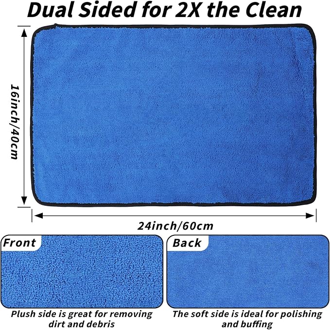 20 Pack Microfiber Towels for Cars, 24" x 16" Dual-Sided Car Drying Towel | 400 GSM Highly Absorbent, Lint-Free Microfiber Cleaning Cloths for Scratch-Free Drying, Detailing, Buffing, Polishing Cars