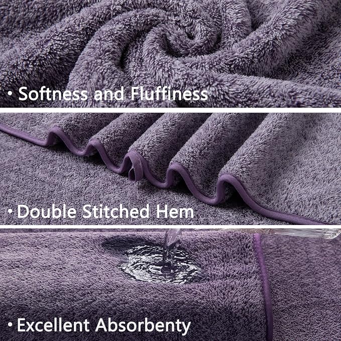 18 Piece Bath Towels Set,100% Microfiber Family Bathroom Towel with Hanging Loops-6 Bath Towels,6 Hand Towels,6 Washcloths,Quick Dry Highly Absorbent Shower Towel for Bathroom,Hotel,Spa-Dark Purple