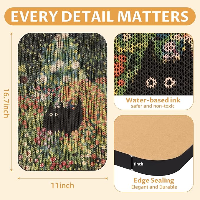 2 Pack Cat Wall Scratcher, Art Cat Scratching Board for Cats | Wall Mounted Cat Scratch Pad, Water-Based Ink, Hook&Loop Strips, Floor or Wall Use, 16.7x11x1 Inch, Window & Garden
