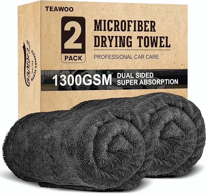 2 Pack Double-Sided Car Care, Microfiber Drying Towel, 1300GSM, 35" x 24" | Extra-Large, Ultra-Absorbant Microfiber Drying Towel for Cars and Trucks, Super Absorbent Car Drying Towel