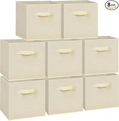 11 Inch Fabric Storage Cubes, Sturdy Foldable Storage Bins, Heavy Duty Cube Organizer for Clothes, Blankets, Shelves, Closets, Bedroom, Living Room, Beige, 8 Pack