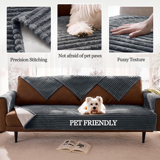 100% Waterproof Couch Arm Covers 2pcs, Fuzzy Chair Arm Covers Thick Soft Recliner Chair Armrest Protectors, Non-Slip Couch Armrest Cover Pet mats for Sofa (Titanium Gray, 22" x 22" 2 Pack)