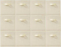 11 Inch Fabric Storage Cubes, Sturdy Foldable Storage Bins, Heavy Duty Cube Organizer for Clothes, Blankets, Shelves, Closets, Bedroom, Living Room, Beige, 12 Pack