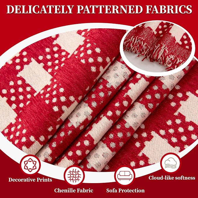 1OO% Waterproof Sectional Couch Covers for Dogs L Shaped Corner Sofa Cover Washable Chenille Sofa Slipcovers Blanket Modern Jacquard Pet Furniture Protector (91"x252", Red Checkered)