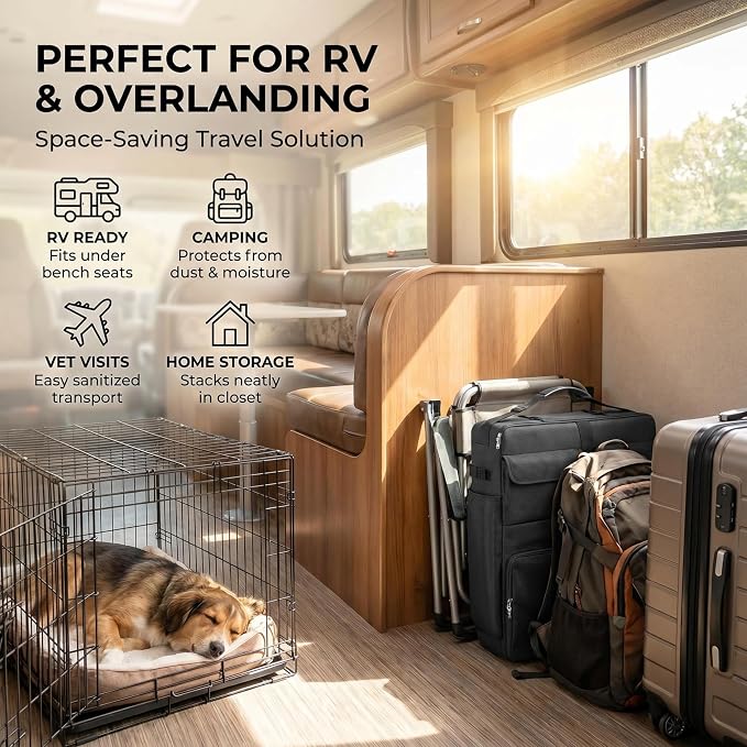 30" Dog Cage Storage Bag, Heavy Duty Waterproof 1680D Oxford & Shockproof Pearl Cotton DogCrate Carry Bag, 3-Side Open Dog Fence Carrying Bag,for Foldable Wire Crates Pet Playpen Outdoor RV Travel