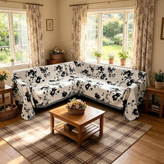 1OO% Waterproof Sectional Couch Covers for Dogs L Shaped Corner Sofa Cover Washable Chenille Sofa Slipcovers Blanket Modern Jacquard Pet Furniture Protector (91"x276", Black Flower)