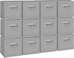 11 Inch Fabric Storage Cubes, Sturdy Foldable Storage Bins, Heavy Duty Cube Organizer for Clothes, Blankets, Shelves, Closets, Bedroom, Living Room, Gray, 12 Pack