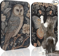 2 Pack Cat Wall Scratcher, Art Cat Scratching Board for Cats | Wall Mounted Cat Scratch Pad, Water-Based Ink, Hook&Loop Strips, Floor or Wall Use, 16.7x11x1 Inch, Owl & Butterfly