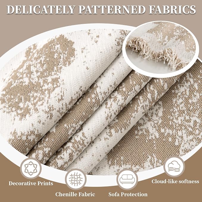 1OO% Waterproof Sectional Couch Covers for Dogs L Shaped Corner Sofa Cover Washable Chenille Sofa Slipcovers Blanket Modern Jacquard Pet Furniture Protector (91"x252", Khaki Flower Shadow)