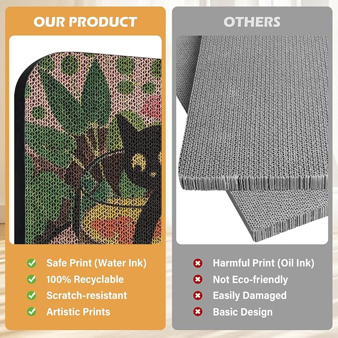 2 Pack Cat Wall Scratcher, Art Cat Scratching Board for Cats | Wall Mounted Cat Scratch Pad, Water-Based Ink, Hook&Loop Strips, Floor or Wall Use, 16.7x11x1 Inch, Goldfish & Scream