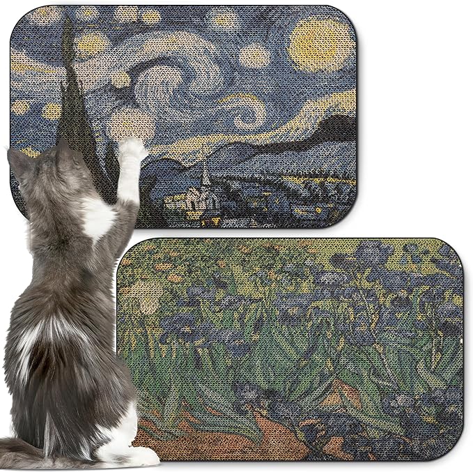 2 Pack Cat Wall Scratcher, Art Cat Scratching Board for Cats | Wall Mounted Cat Scratch Pad, Water-Based Ink, Hook&Loop Strips, Floor or Wall Use, 16.7x11x1 Inch, Series 1